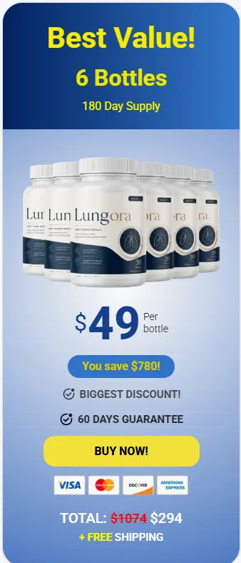 Lungora respiratory wellness supplement 6 bottle package